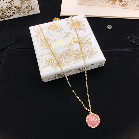 Christian Dior CD Pink Color Diamond Pendant Necklace