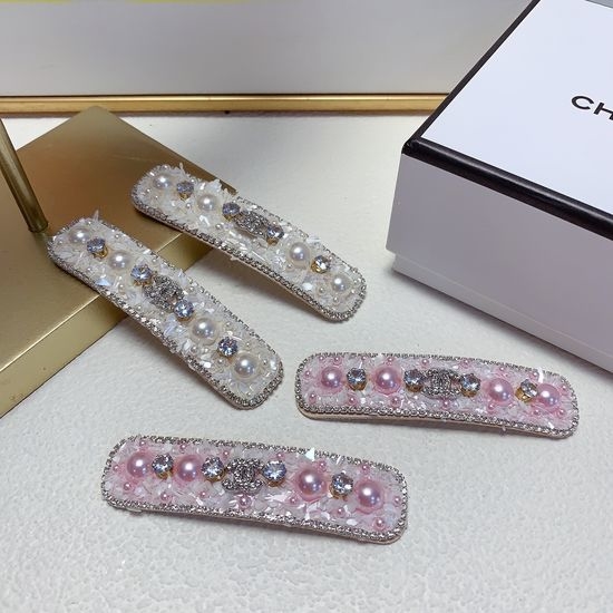 Chanel Pearl Rhinestone Side Hair Clip Pair