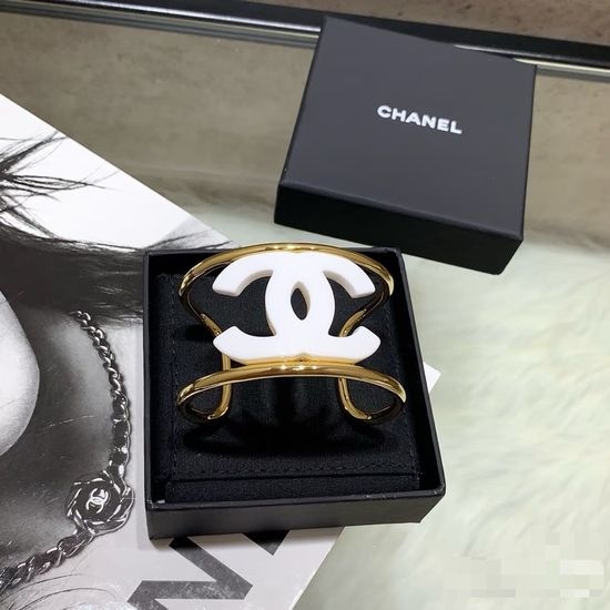 Chanel White Acrylic Wide Cuff Bangle Bracelet