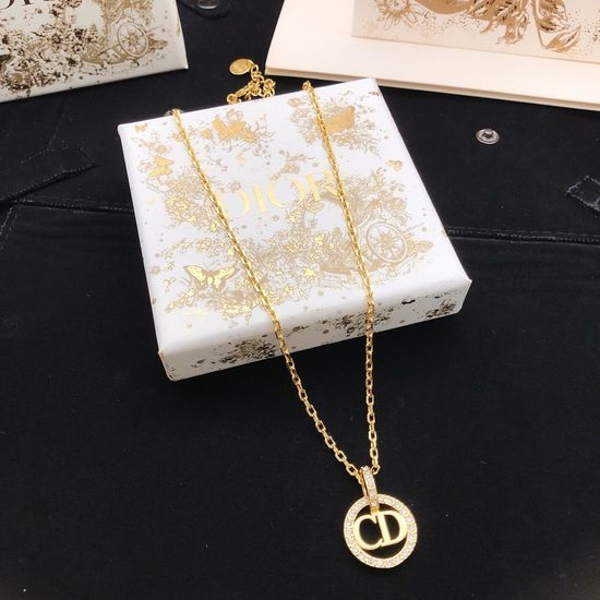 Christian Dior CD Circular Design Brass Necklace