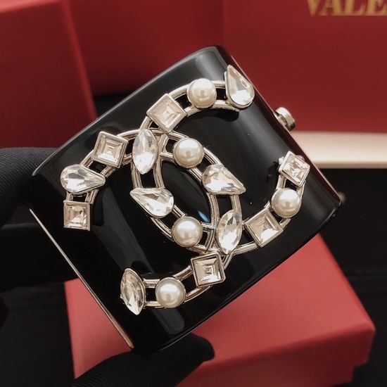 Chanel Marquise Cut Rhinestone Black Bangle
