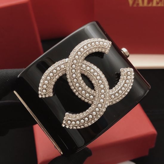 Chanel Rhinestone Beaded Black Bangle Bracelet