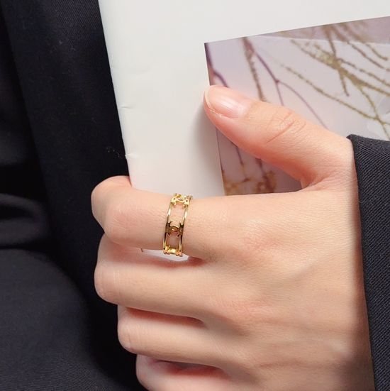 Chanel Vintage Gold Hollow Titanium Steel Ring