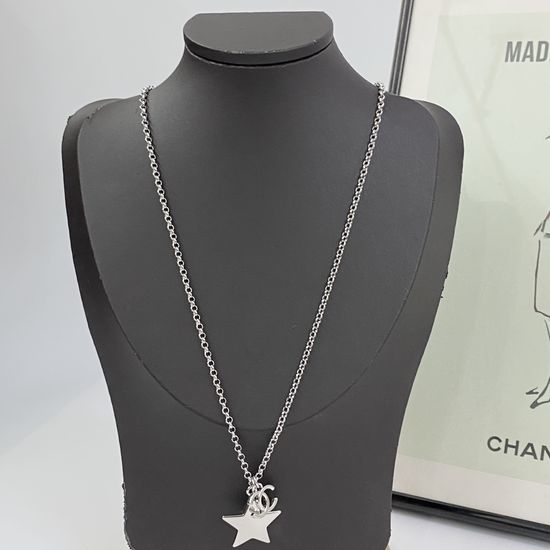 Chanel Silver Star Long Necklace Polished Metal