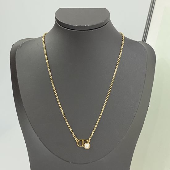 Christian Dior CD Mother of Pearl Clover Pendant Necklace