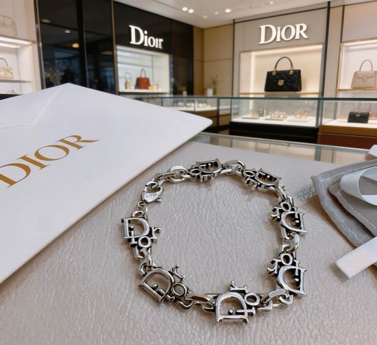 Christian Dior CD Vintage Silver Cuban Chain Bracelet