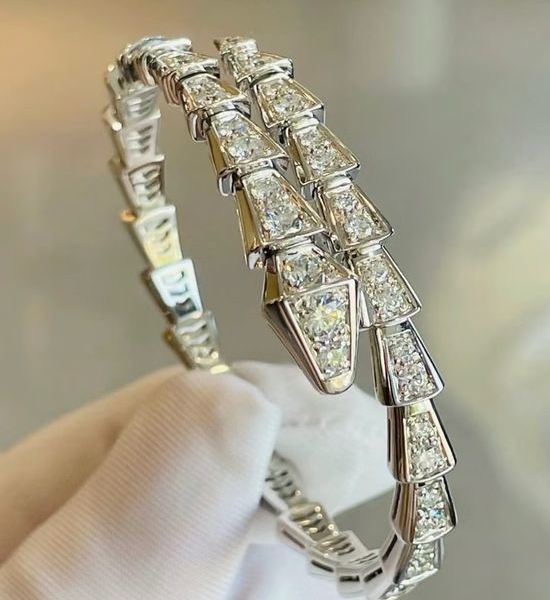 Bvlgari Narrow Full Diamond Snake Head Bangle