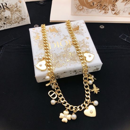 Christian Dior CD Multi Element Necklace Bracelet Brass Material