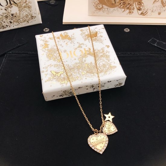 Christian Dior CD Rose Gold Heart Pendant Necklace