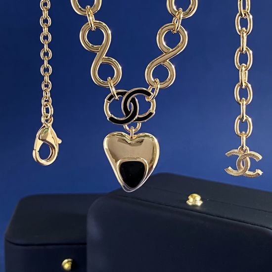 Chanel Enamel Heart Charm Chain Necklace
