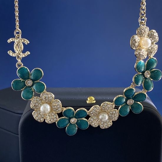 Chanel Flower Encrusted Pearl Pendant Necklace