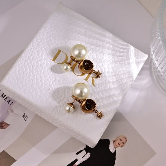 Christian Dior CD Letter Star Moon Design Earrings