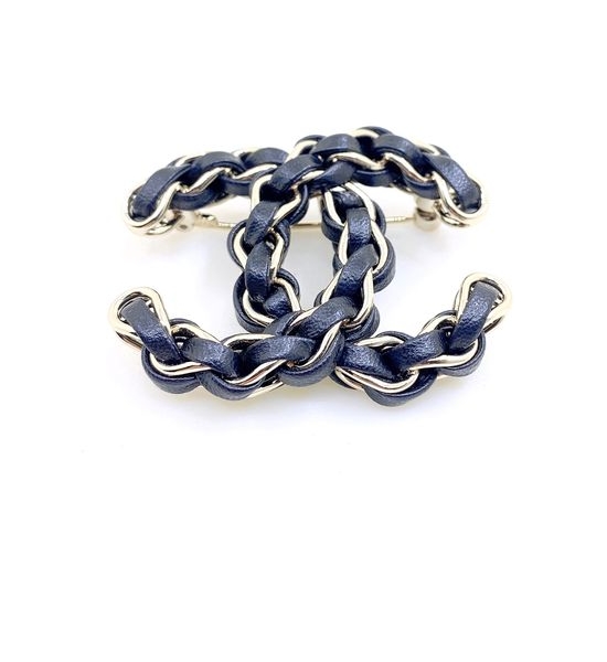 Chanel Black Leather Twisted Brooch