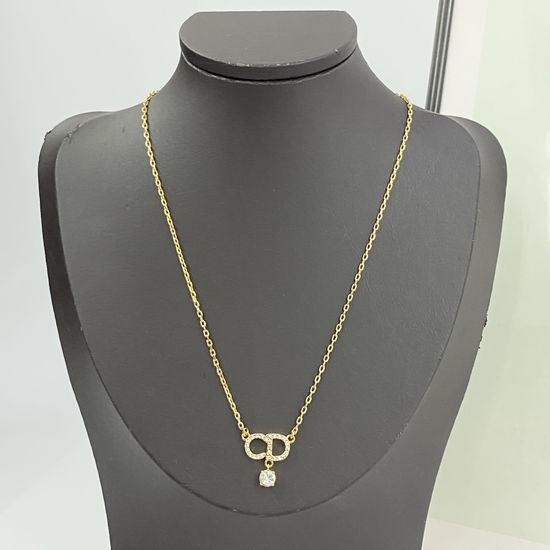 Christian Dior CD Crystal Embellished Pendant Necklace