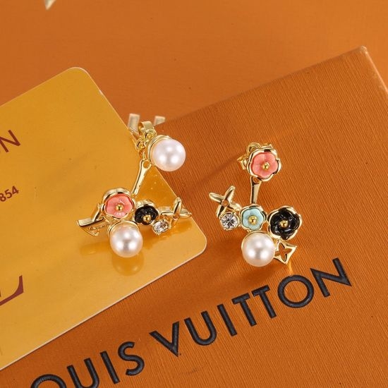 Louis Vuitton LV Asymmetric Flower Polished Stud Earrings