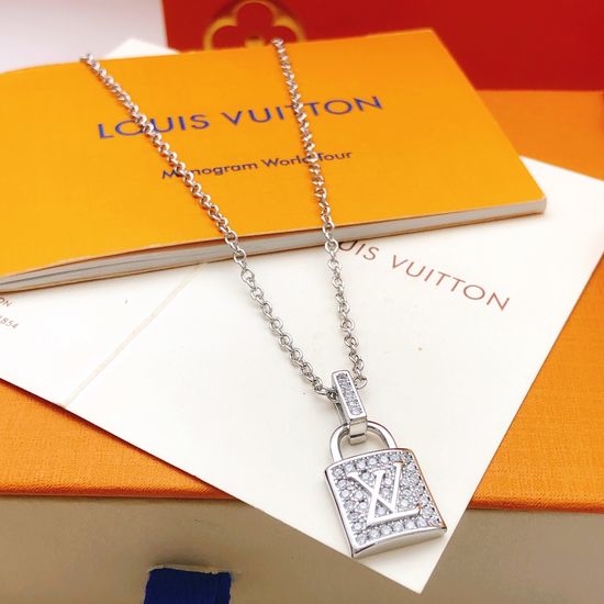 Louis Vuitton LV Rhinestone Lock Pendant Necklace