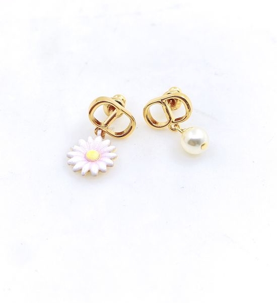 Christian Dior CD Pink Flower Pearl Asymmetrical Earrings