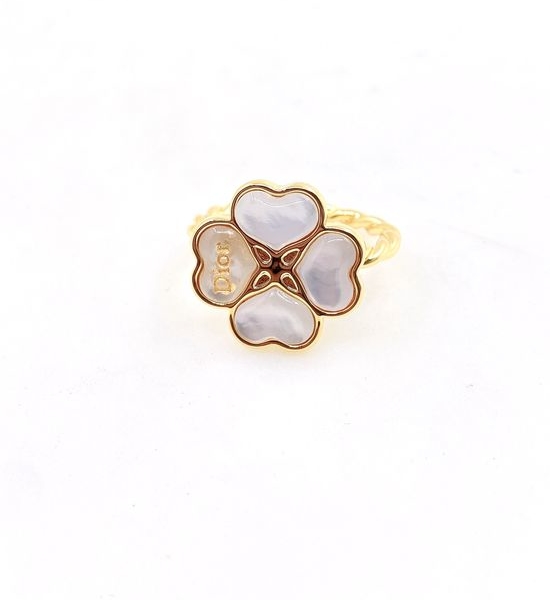 Christian Dior CD White Shell Flower Adjustable Ring