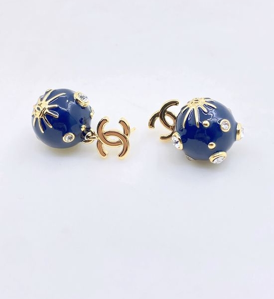 Chanel Denim Color Ball Pendant Earrings
