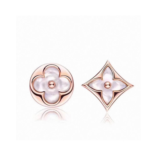 Louis Vuitton LV Asymmetric Clover Stud Earrings Rose Gold Tone