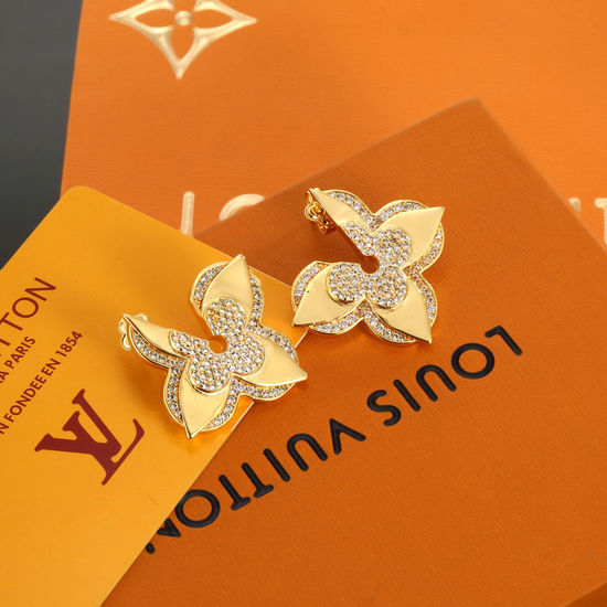 Louis Vuitton LV Gold Tone Clover Stud Earrings Polished Finish