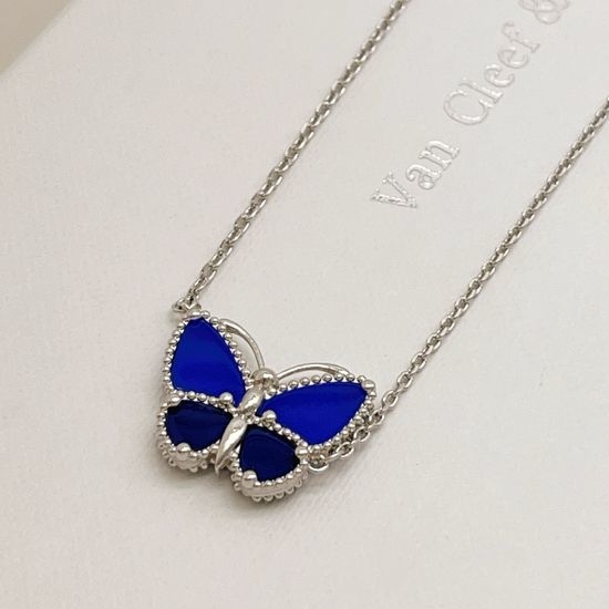 Van Cleef & Arpels VCA Silver Blue Shell Butterfly Necklace