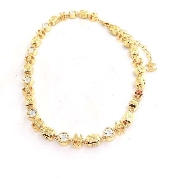 Chanel Square Crystal Heavy Gold Necklace