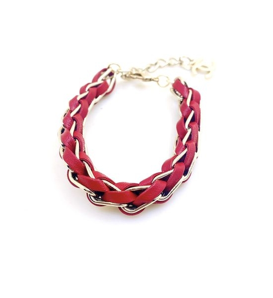 Chanel Red Leather Woven Bracelet