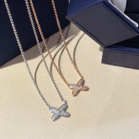 Chaumet Cross Pave Crystal Necklace Gold Plated