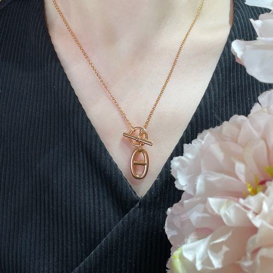 Hermes Classic Logo Pendant Sterling Silver Necklace