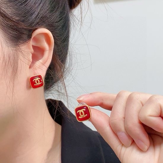 Chanel Retro Square Red Elegant Stud Earrings