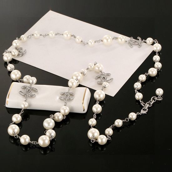Chanel Layered Faux Pearl Long Chain Necklace