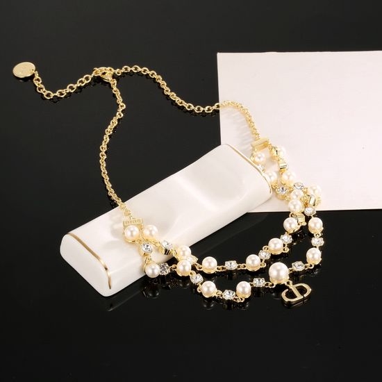 Christian Dior CD Crystal Inlaid Double Layer Necklace