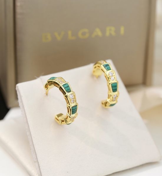 Bottega Veneta BV Malachite Inlaid Diamond Snake Bone Earrings