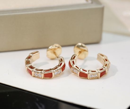 Bottega Veneta BV Red Agate Inlaid Diamond Snake Bone Earrings