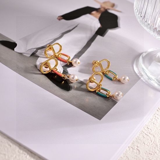 Christian Dior CD Vintage Letter Engraved Drop Earrings