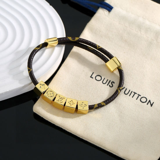 Louis Vuitton LV Reversible Leather Cord Bracelet Polished Classic Jewelry