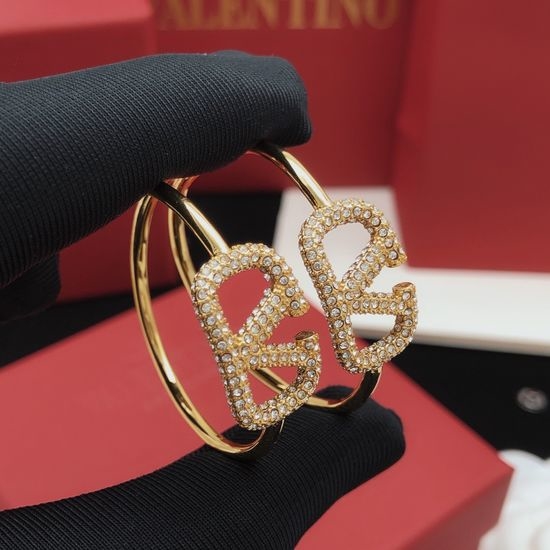 Valentino Round Moon Diamond Inlaid Earrings Brass