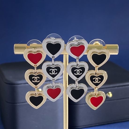 Chanel Enamel Heart Dangle Earrings Brass Material