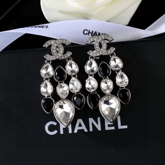 Chanel Crystal Inlaid Brass Stud Earrings