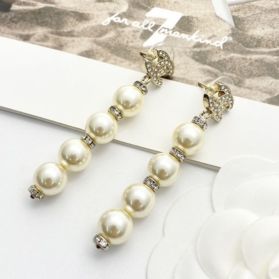 Chanel Rhinestone Tassel Pearl Dangle Earrings