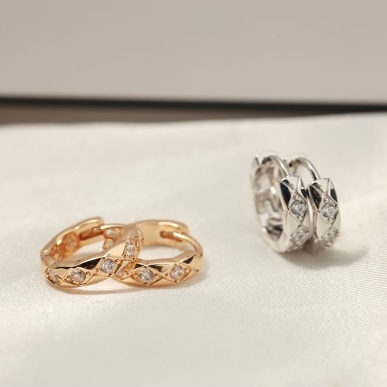 Chanel Quilted Pattern Rhinestone Stud Earrings