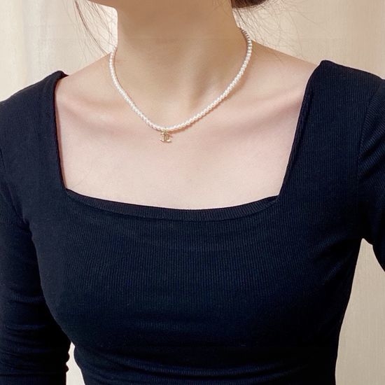 Chanel Double C Pearl Decor Short Necklace