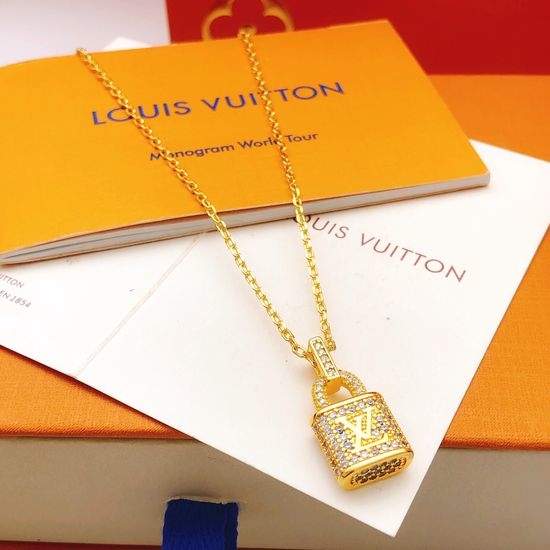 Louis Vuitton LV Diamond Inlaid Lock Pendant Necklace