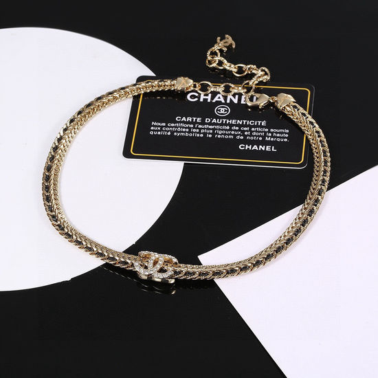 Chanel Leather Strap Delicate Pendant Necklace