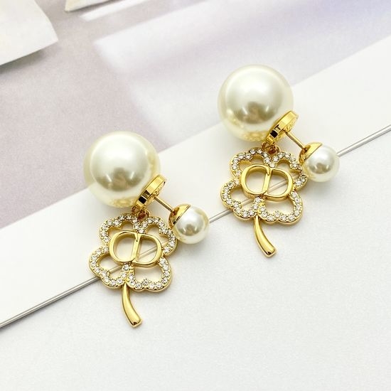 Christian Dior CD Gold CD Clover Pearl Dior Earrings