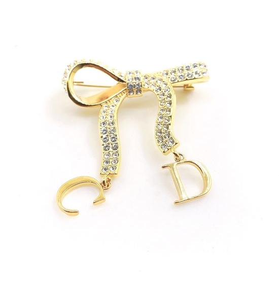 Christian Dior CD Rhinestone Bow Knot Brooch