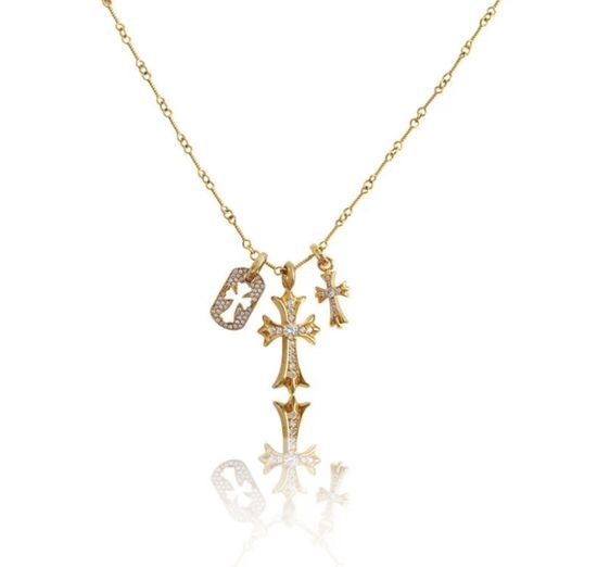 Chrome Hearts Cross Pendant Inlaid Diamond Necklace