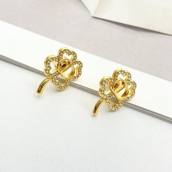 Christian Dior CD Gold Hollow CD Clover Earrings