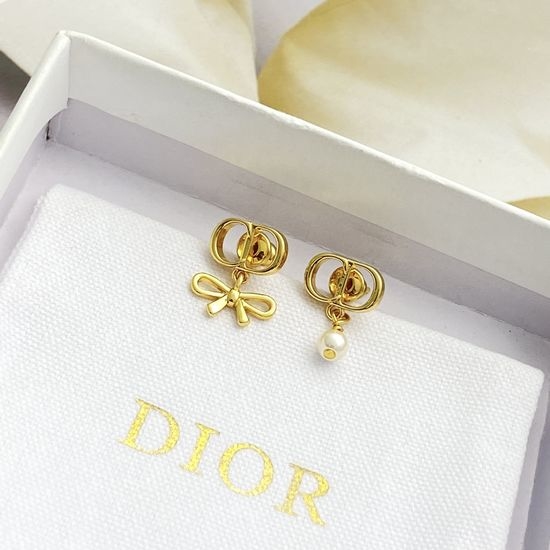 Christian Dior CD Gold CD Bow Asymmetric Earrings